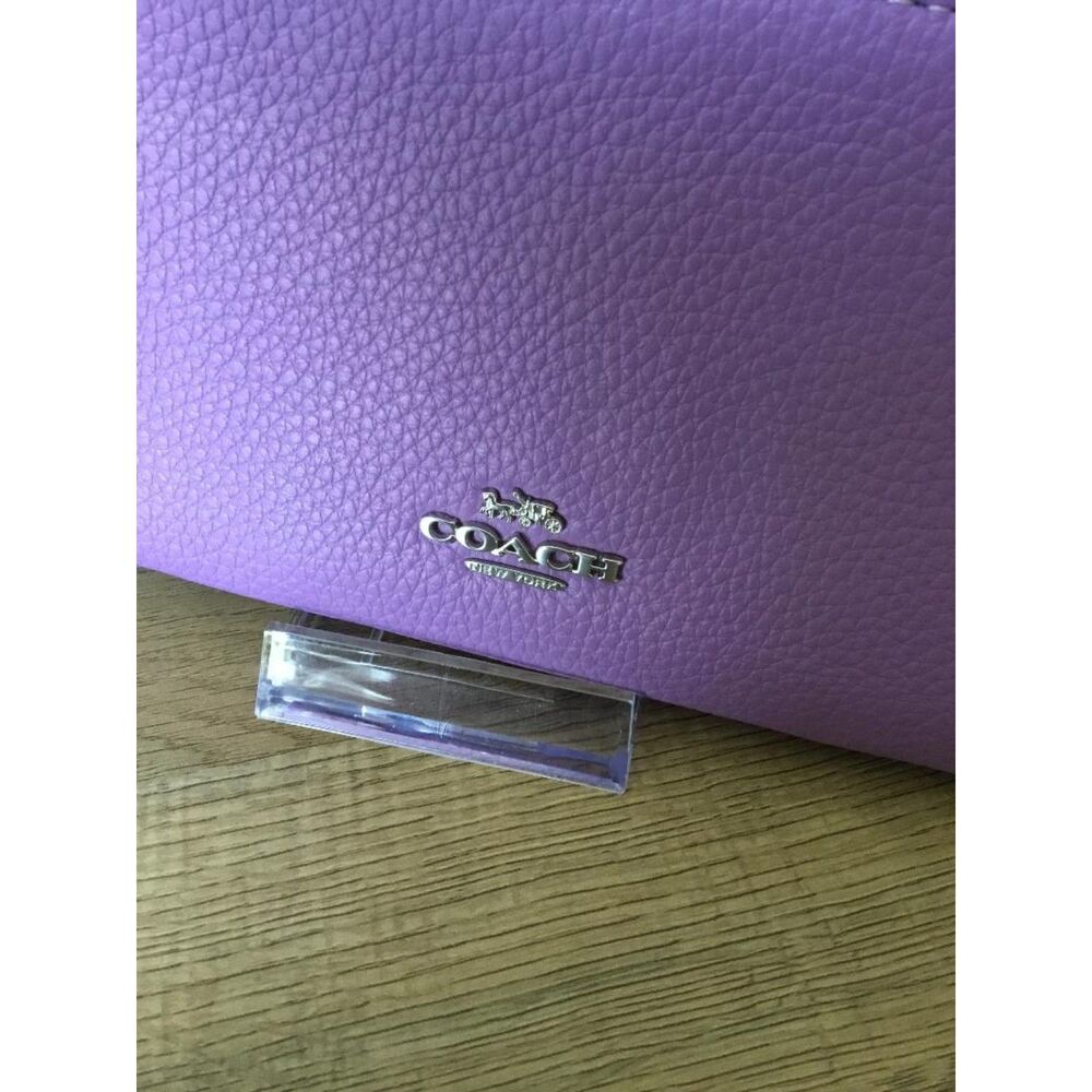 Coach Purple Double Zip Corner Pebbled Leather Wristlet Wallet NWOT - Picture 2 of 7